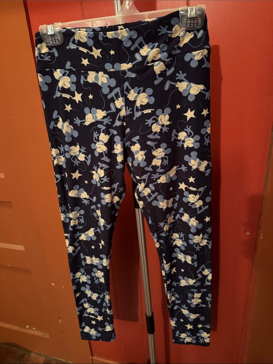 LuLaRoe Pants - LuLaRoe Navy Leggings with Light Blue and Cream Cartoon Print